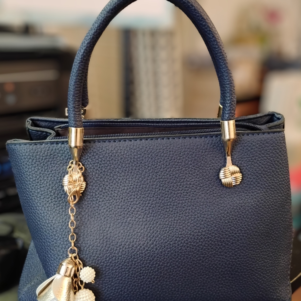 Navy Blue Satchel with Gold Accents